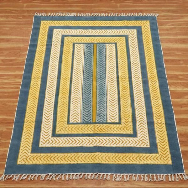 Yellow Cotton Printed Hallway Area 4x6 Rug - Image 3