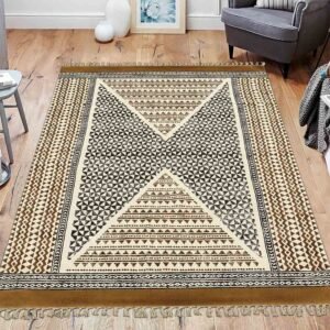 Brown Geometric Cotton Traditional Area Rugs