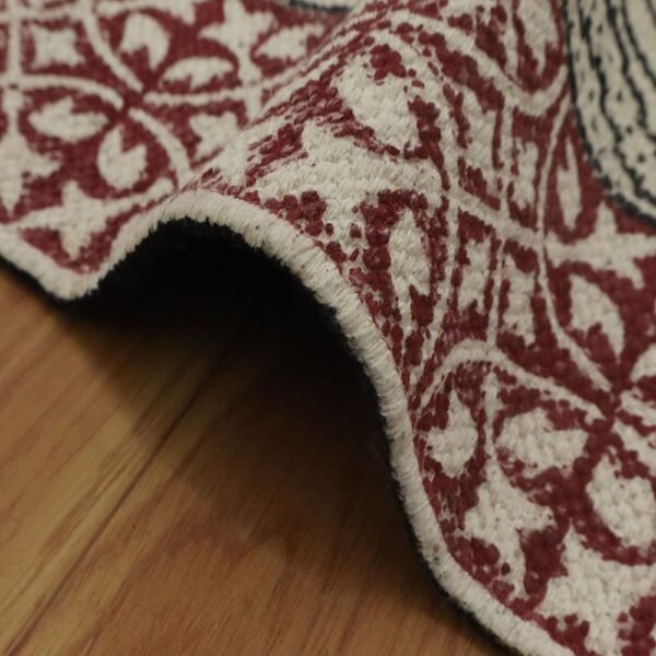 Block Printed Black Cotton Handmade Rug - Image 7