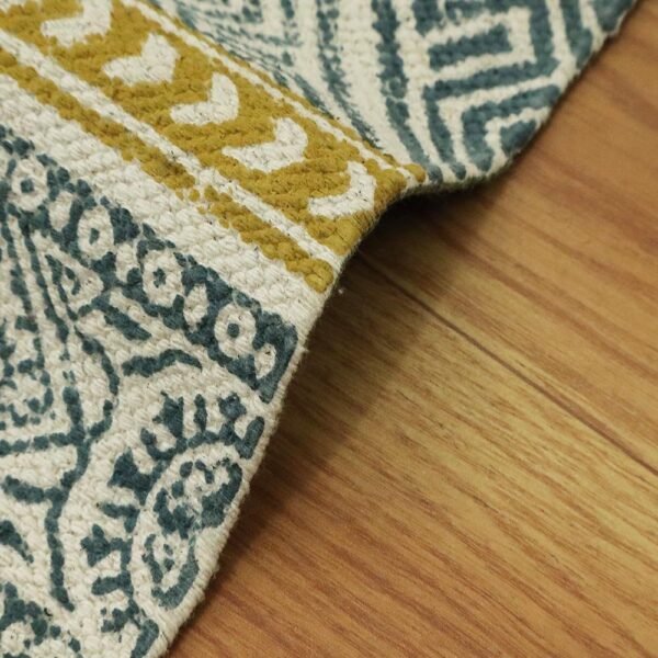 Green Geometric Traditional Cotton Rug - Image 7