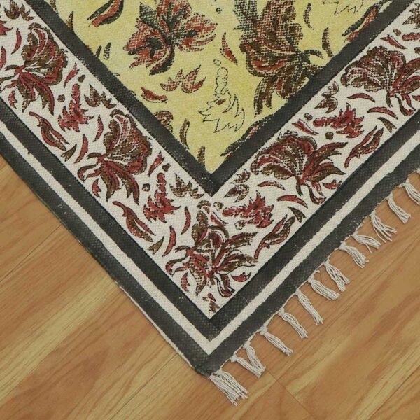 Handmade Yellow Oriental Floral Cotton Rug - Image 7