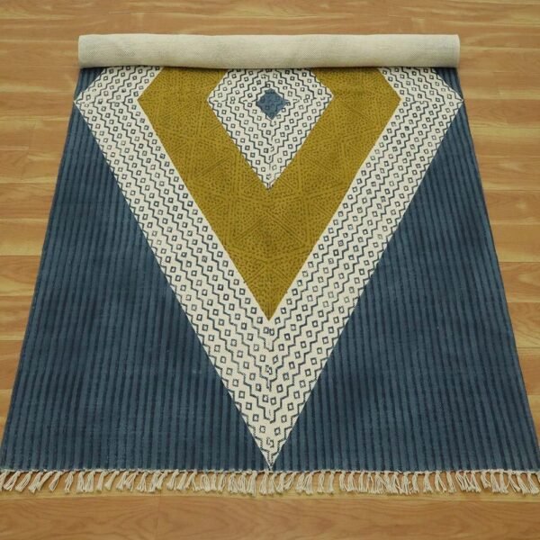 Hand Block Printed Cotton Blue 4x6 Rugs - Image 7