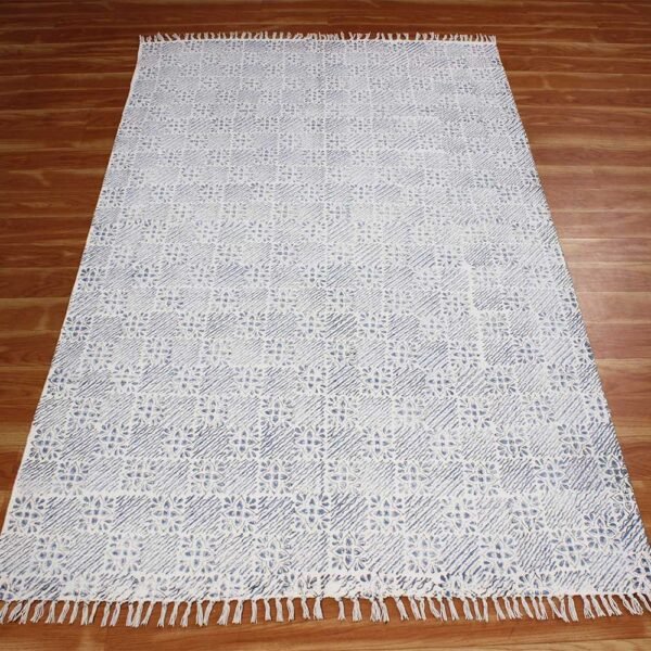Blue Block Printed Cotton Handmade Rugs - Image 3
