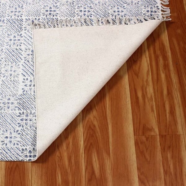 Blue Block Printed Cotton Handmade Rugs - Image 5