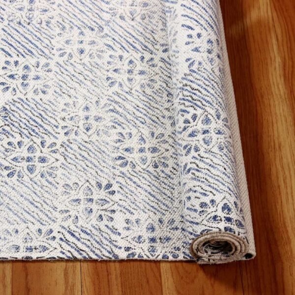 Blue Block Printed Cotton Handmade Rugs - Image 6