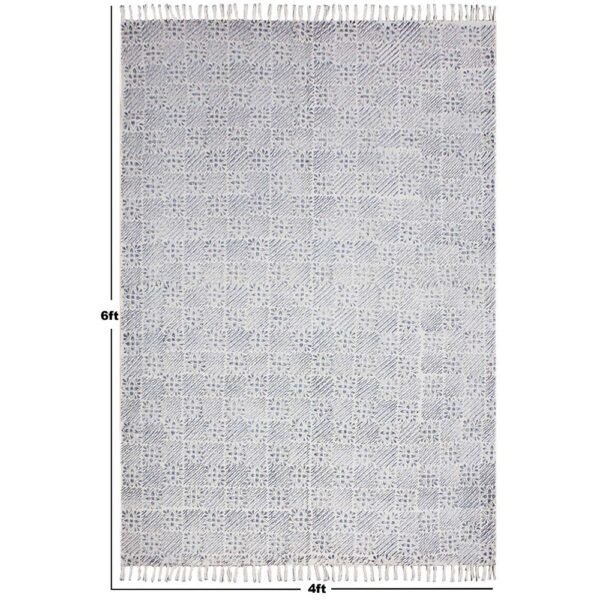 Blue Block Printed Cotton Handmade Rugs - Image 7