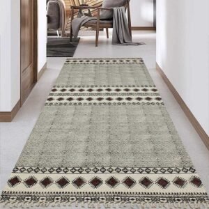 Hand Block Printed Brown Cotton Area Rug