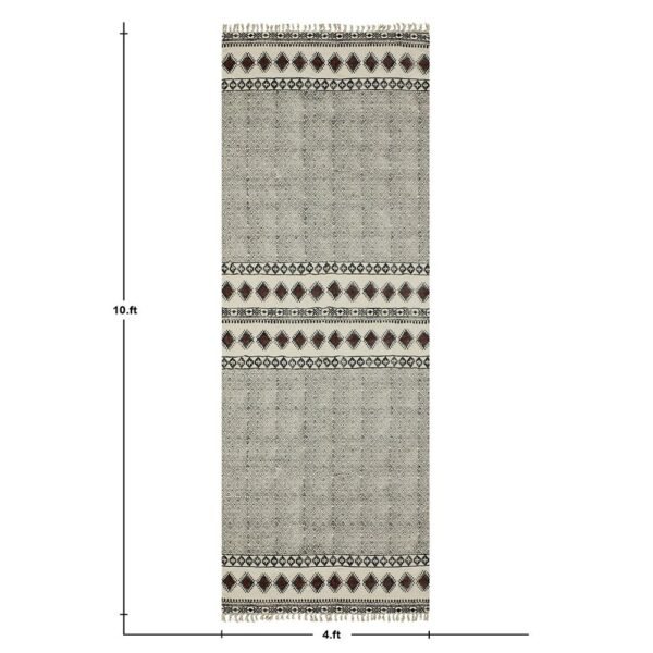 Hand Block Printed Brown Cotton Area Rug - Image 3