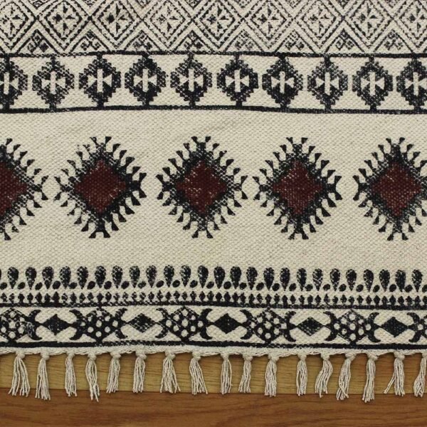 Hand Block Printed Brown Cotton Area Rug - Image 6