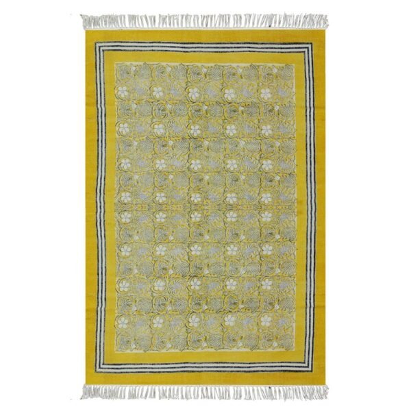 Handmade Block Printed Cotton Floral Rug