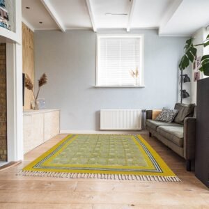 Handmade Block Printed Cotton Floral Rug