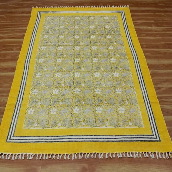 Handmade Block Printed Cotton Floral Rug - Image 3