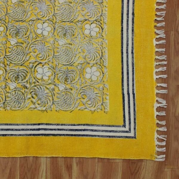 Handmade Block Printed Cotton Floral Rug - Image 4