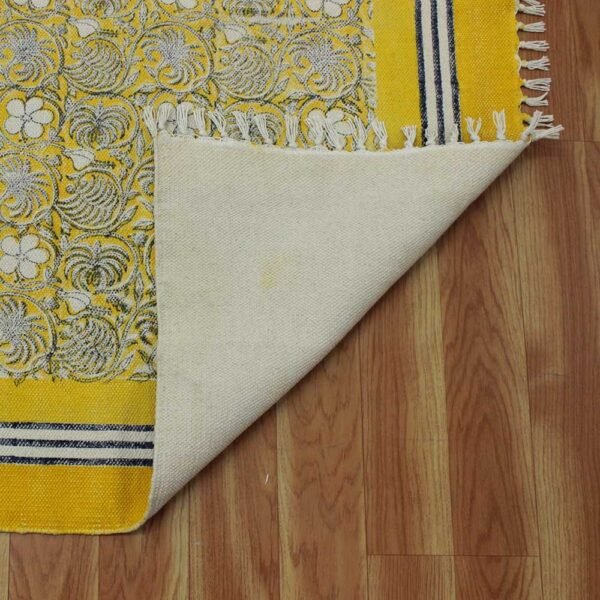 Handmade Block Printed Cotton Floral Rug - Image 5