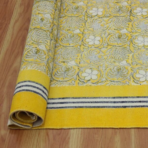 Handmade Block Printed Cotton Floral Rug - Image 6