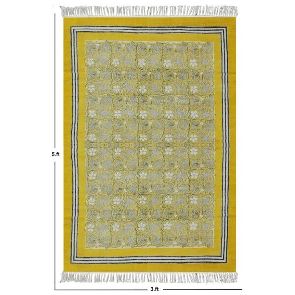 Handmade Block Printed Cotton Floral Rug - Image 7