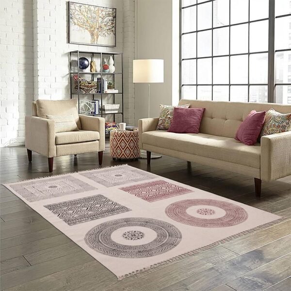 Handmade Geometric Printed Cotton Rug - Image 2