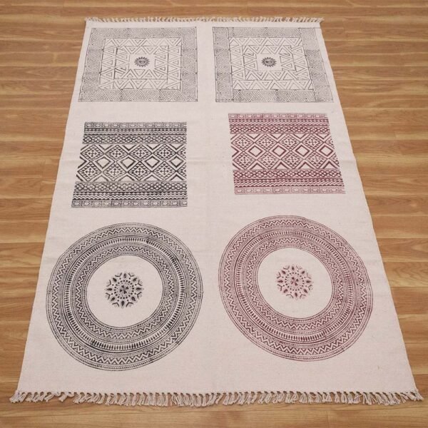 Handmade Geometric Printed Cotton Rug - Image 6