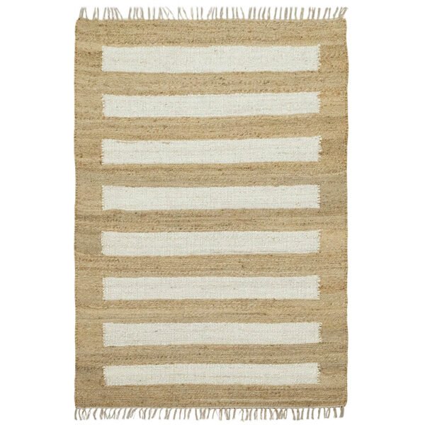 Striped White Hand Woven Jute Rug