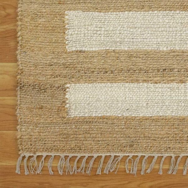 Striped White Hand Woven Jute Rug - Image 7