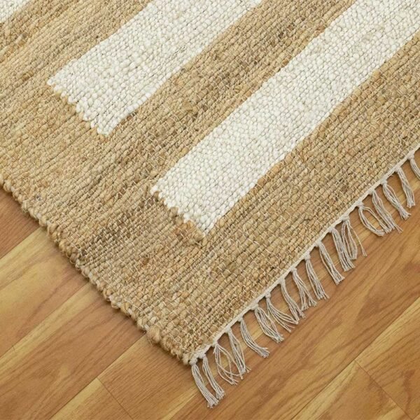 Striped White Hand Woven Jute Rug - Image 4