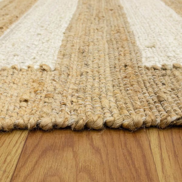 Striped White Hand Woven Jute Rug - Image 3
