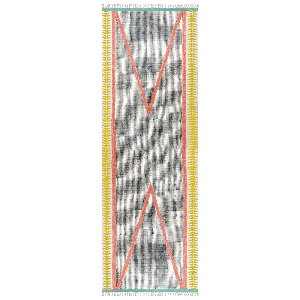 Hand Block Printed Geometric Yellow Cotton Rug