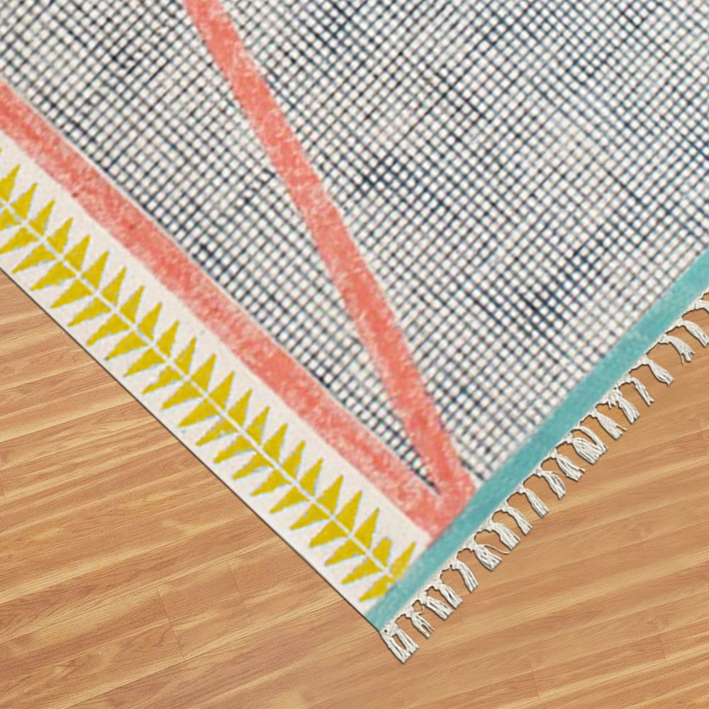 Hand Block Printed Geometric Yellow Cotton Rug - Image 5