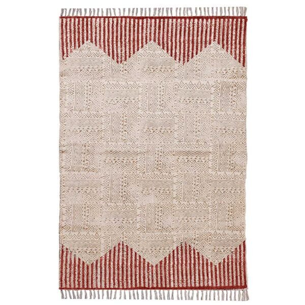 Red Handmade Striped Cotton Area Rug