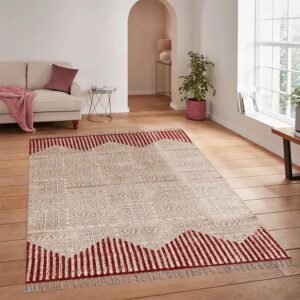 Red Handmade Striped Cotton Area Rug