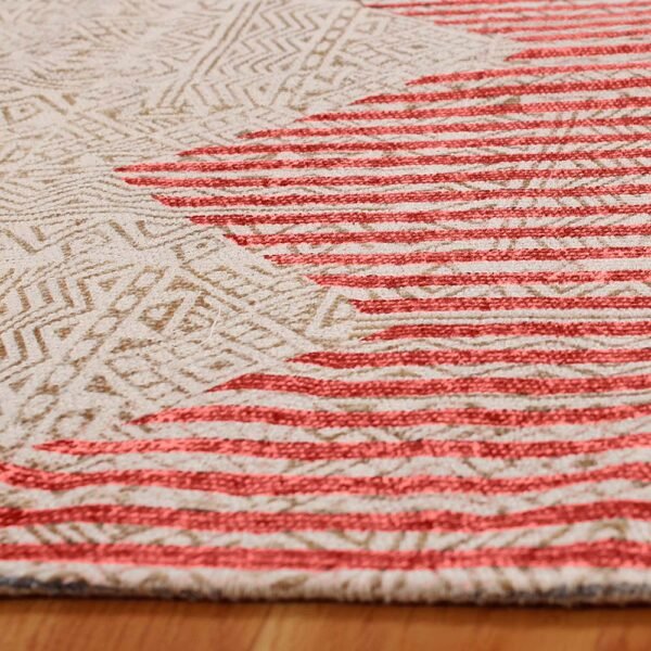 Red Handmade Striped Cotton Area Rug - Image 5