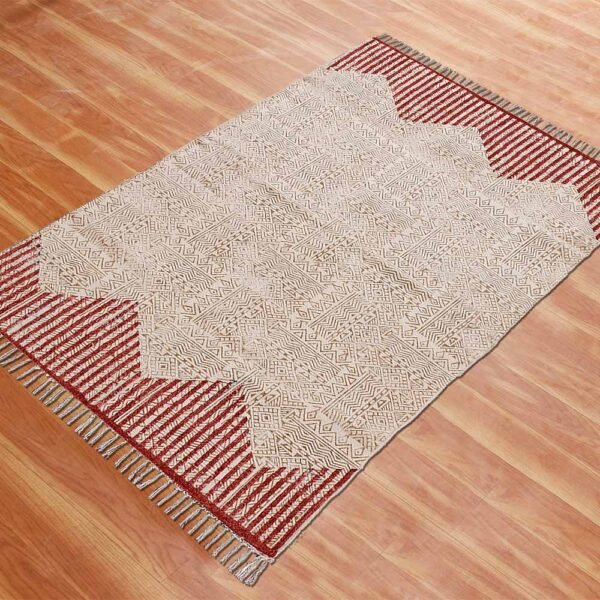 Red Handmade Striped Cotton Area Rug - Image 4