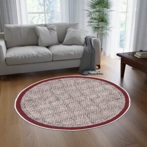 Maroon Geometric Handmade Cotton Round Rug
