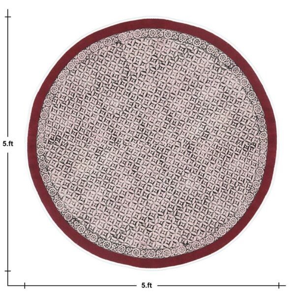 Maroon Geometric Handmade Cotton Round Rug - Image 6