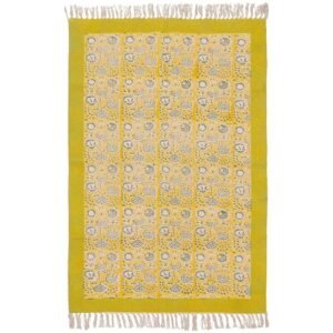 Handmade Yellow cotton Print Floral Rug