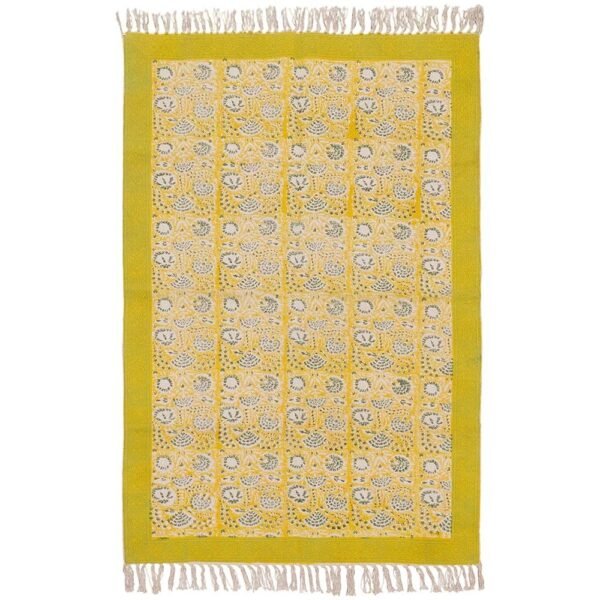 Handmade Yellow cotton Print Floral Rug