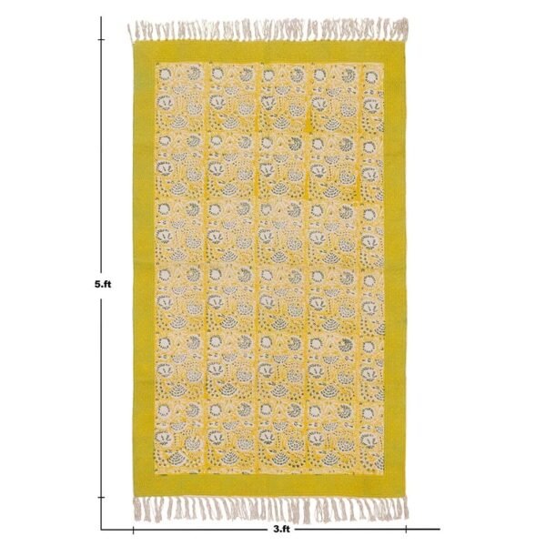 Handmade Yellow cotton Print Floral Rug - Image 3