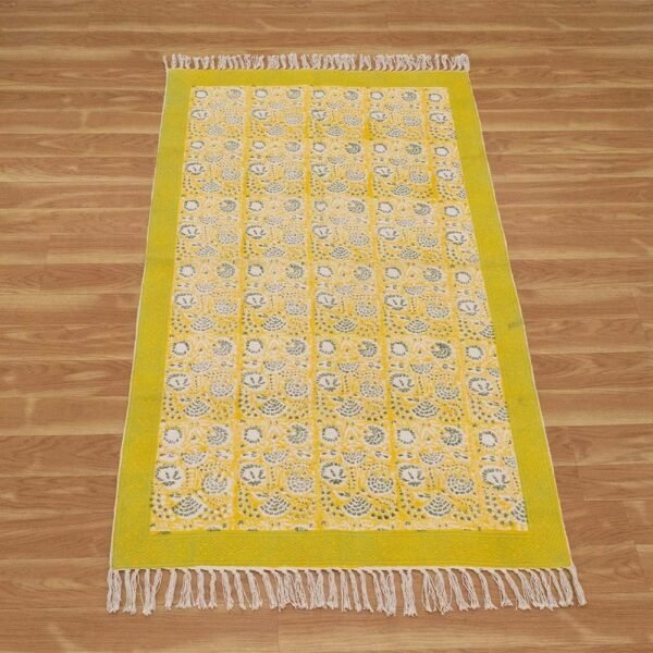 Handmade Yellow cotton Print Floral Rug - Image 4
