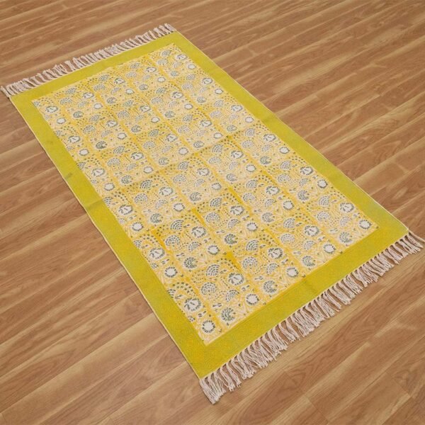 Handmade Yellow cotton Print Floral Rug - Image 5