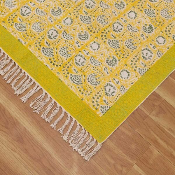 Handmade Yellow cotton Print Floral Rug - Image 6