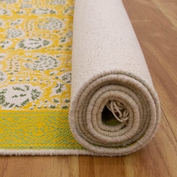 Handmade Yellow cotton Print Floral Rug - Image 7