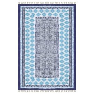 Geometric Blue Hand Printed Rug