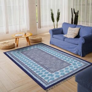 Geometric Blue Hand Printed Rug