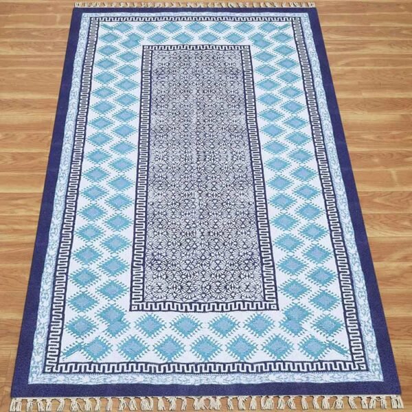 Geometric Blue Hand Printed Rug - Image 3