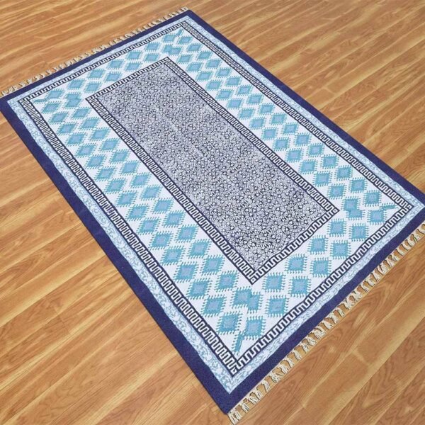 Geometric Blue Hand Printed Rug - Image 4