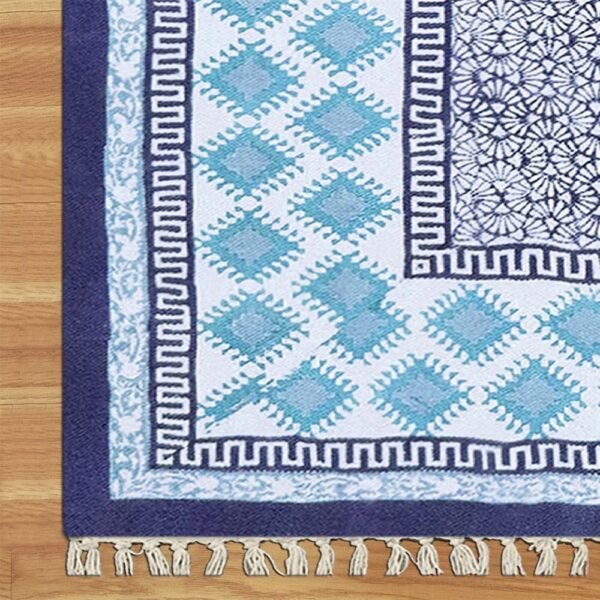 Geometric Blue Hand Printed Rug - Image 5