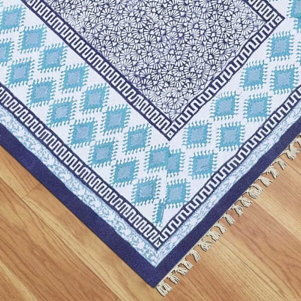 Geometric Blue Hand Printed Rug - Image 6