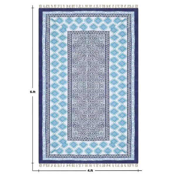 Geometric Blue Hand Printed Rug - Image 7