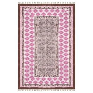 Hand Block Printed Cotton Pink Area Rug