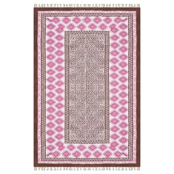 Hand Block Printed Cotton Pink Area Rug